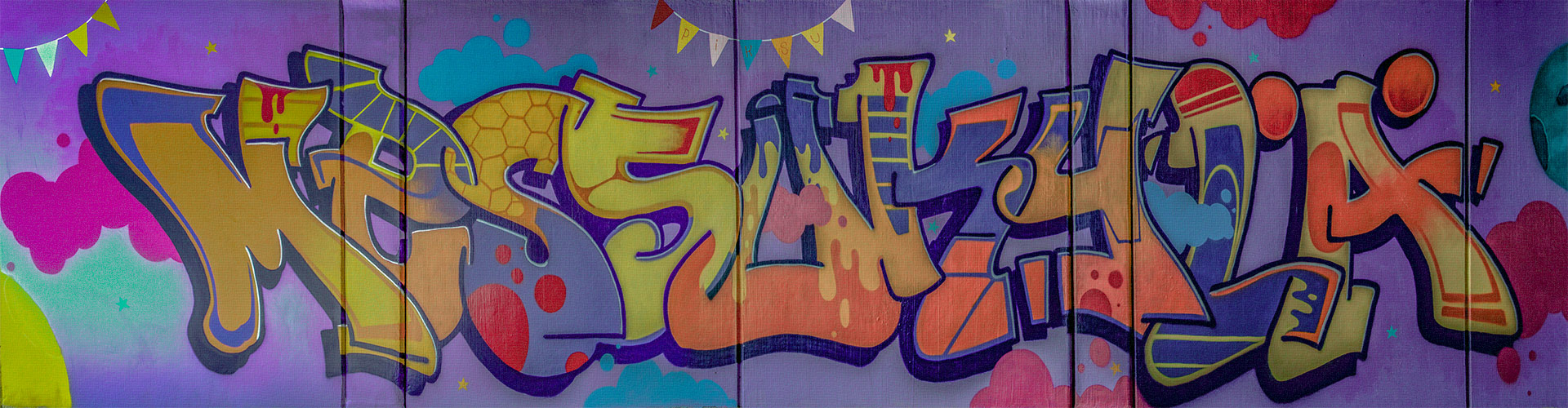 Sirkusrakkauspumpum katutaiteilijoiden tekemää taidetta Messukylänkadun alikulkutunnelin seinässä.